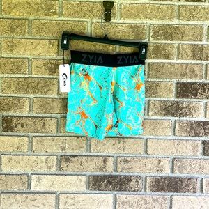 NWT Zyia Active Banded Turquoise Marble Hustle  shorts-size XXS